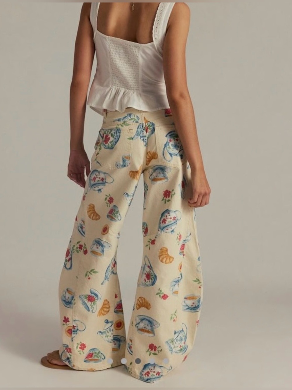 Free People Cream Wide-Leg Tea Party Print Jeans - Picture 3 of 7
